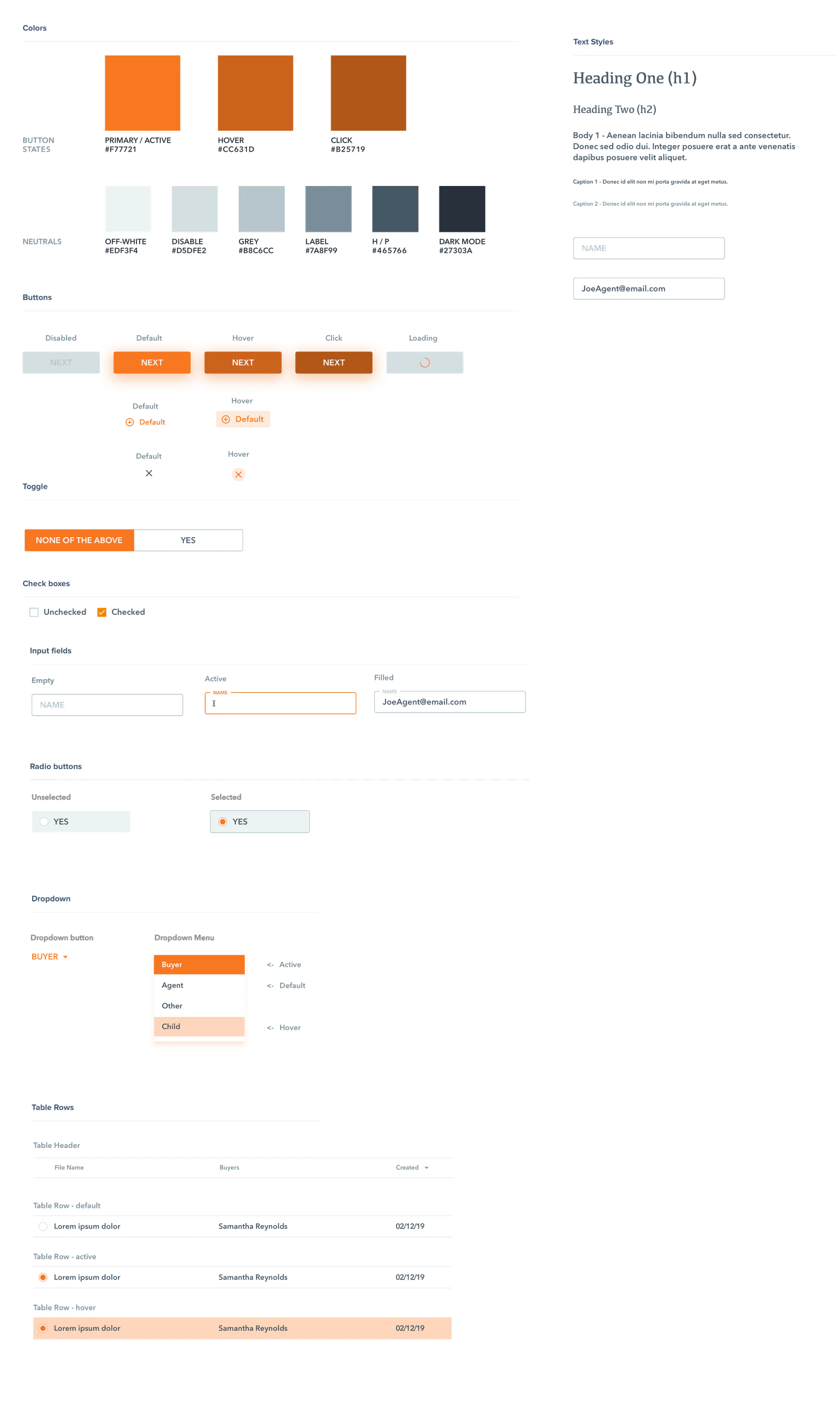 EasyPeady color, type, buttons, inputs, radios, dropdown, and table states