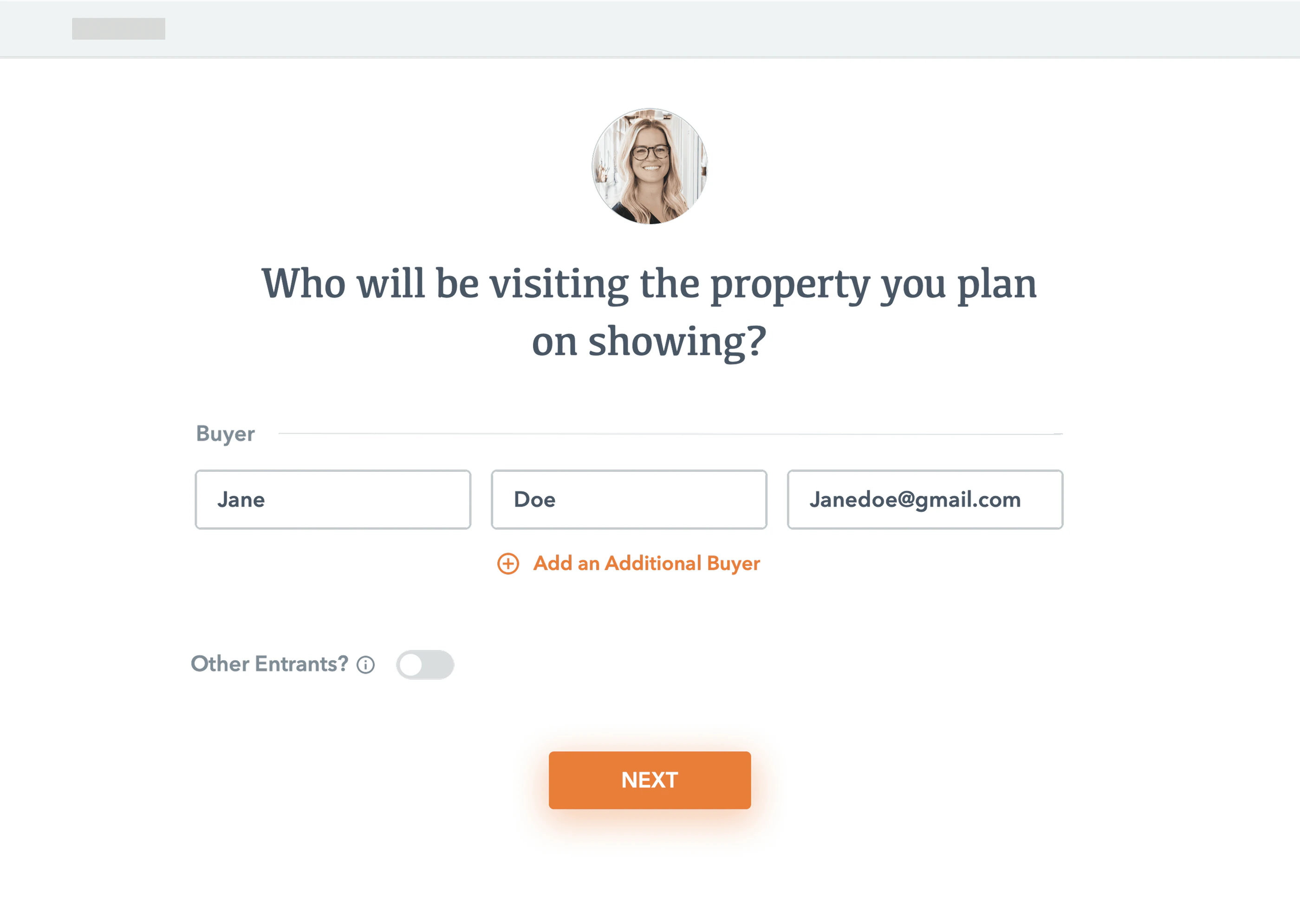 Screen asking who will visit the property