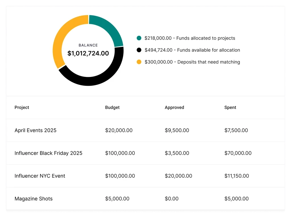 Project spending overview in the Lumanu app