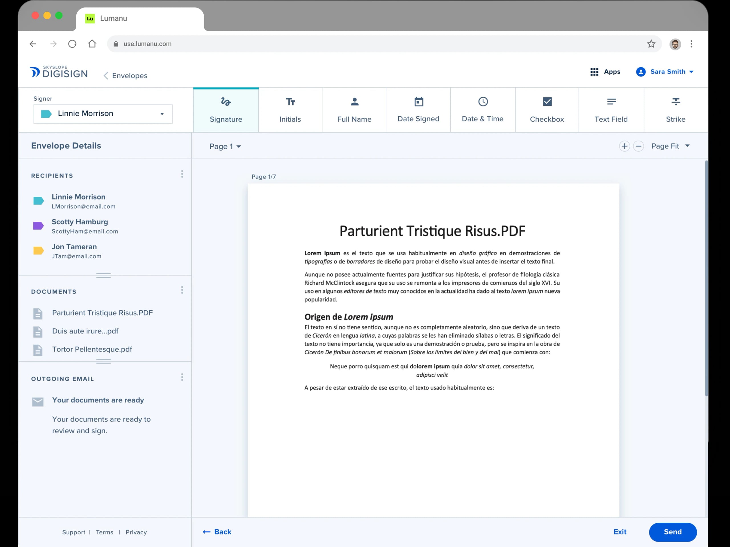 SkySlope interface showing document and signing tools for real estate agents